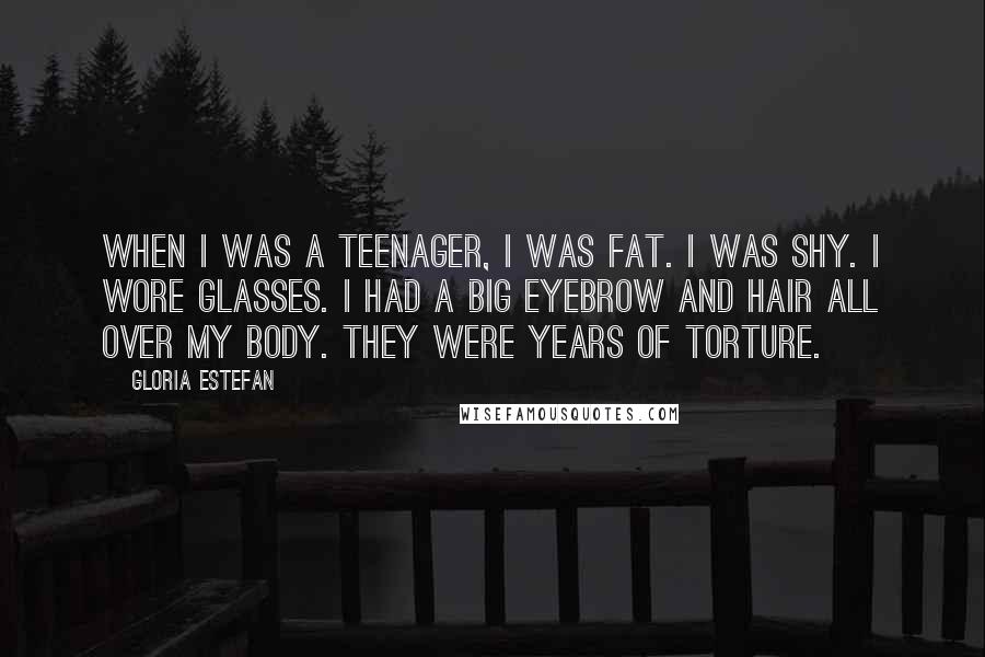 Gloria Estefan Quotes: When I was a teenager, I was fat. I was shy. I wore glasses. I had a big eyebrow and hair all over my body. They were years of torture.