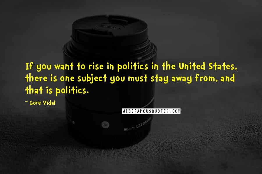 Gore Vidal Quotes: If you want to rise in politics in the United States, there is one subject you must stay away from, and that is politics.