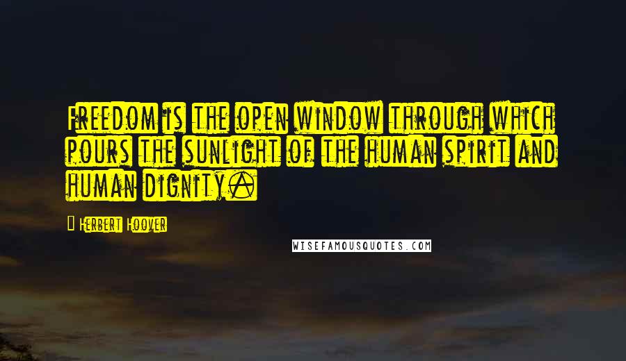 Herbert Hoover Quotes: Freedom is the open window through which pours the sunlight of the human spirit and human dignity.