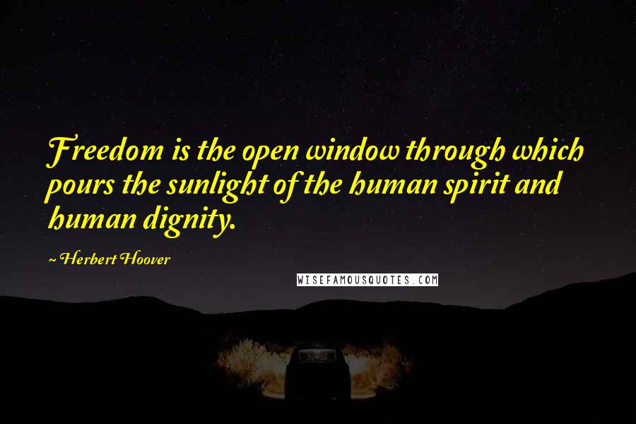 Herbert Hoover Quotes: Freedom is the open window through which pours the sunlight of the human spirit and human dignity.