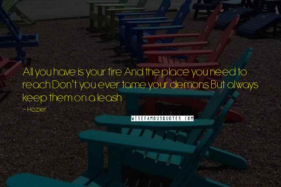 Hozier Quotes: All you have is your fire And the place you need to reach Don't you ever tame your demons But always keep them on a leash