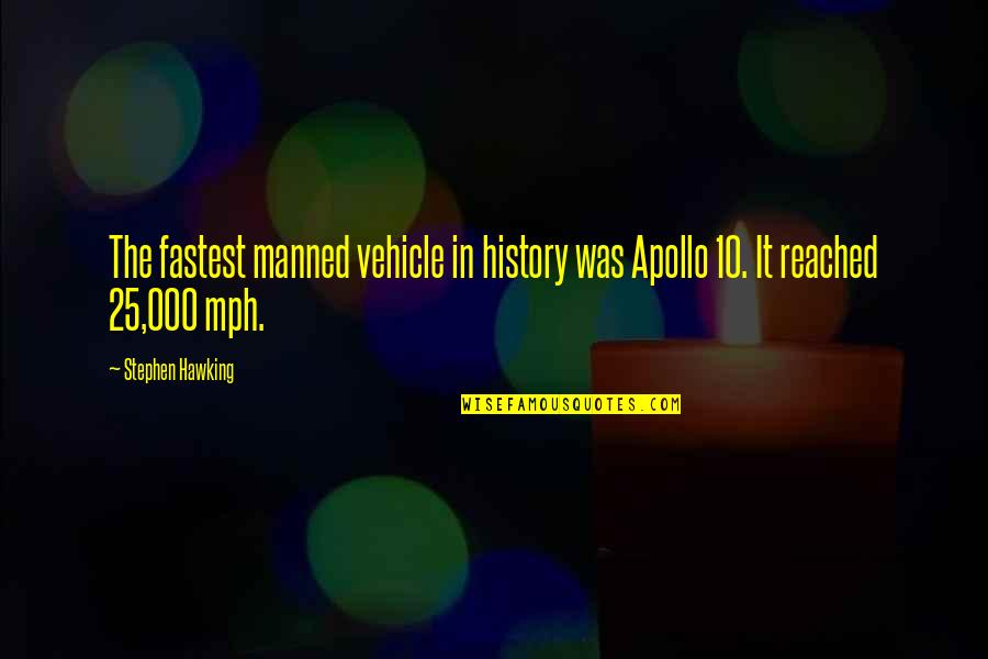 124 Quotes By Stephen Hawking: The fastest manned vehicle in history was Apollo