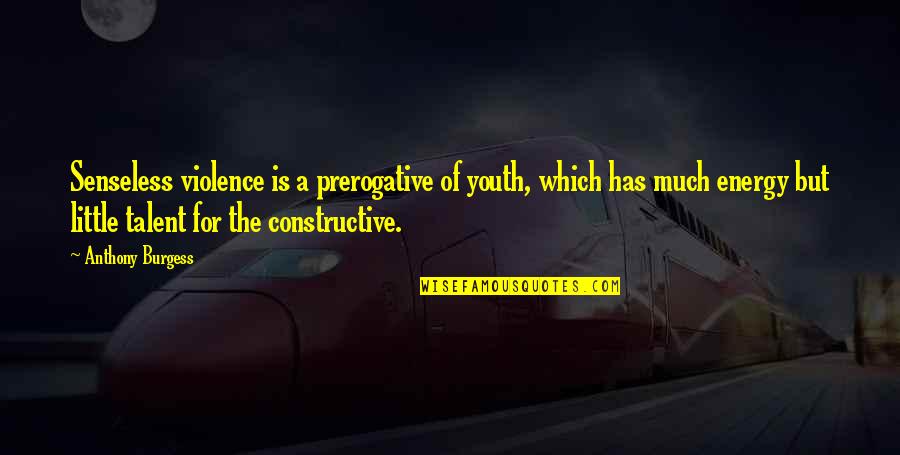 50 50 In A Relationship Quotes By Anthony Burgess: Senseless violence is a prerogative of youth, which