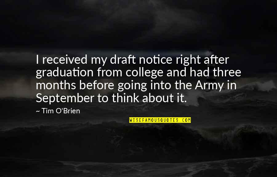 6 September Quotes By Tim O'Brien: I received my draft notice right after graduation