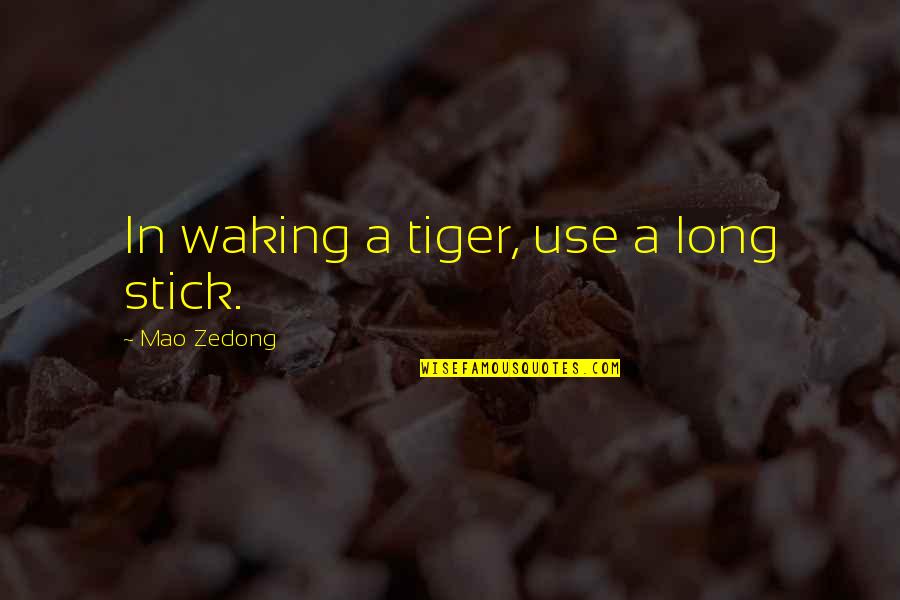 A Tiger Quotes By Mao Zedong: In waking a tiger, use a long stick.