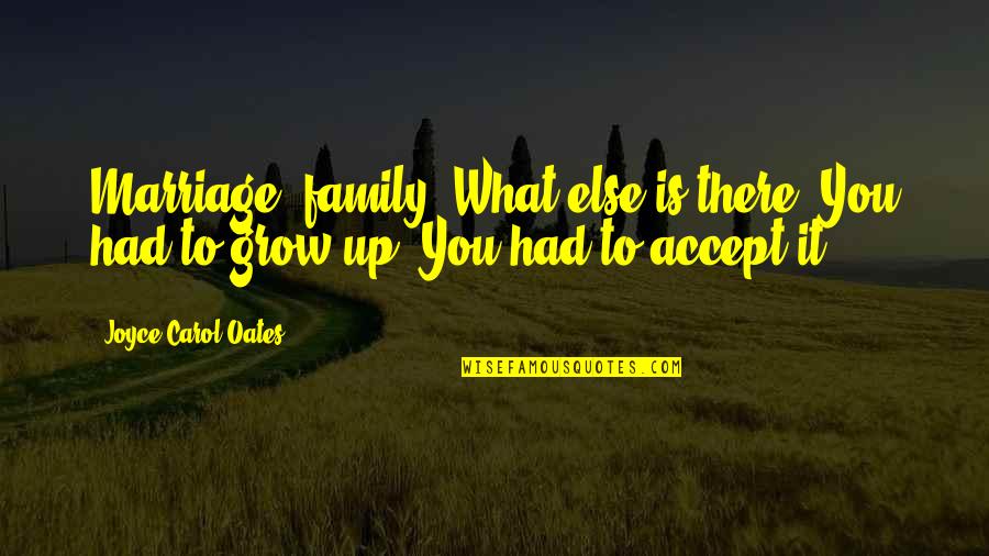 Accept What It Is Quotes By Joyce Carol Oates: Marriage, family. What else is there? You had