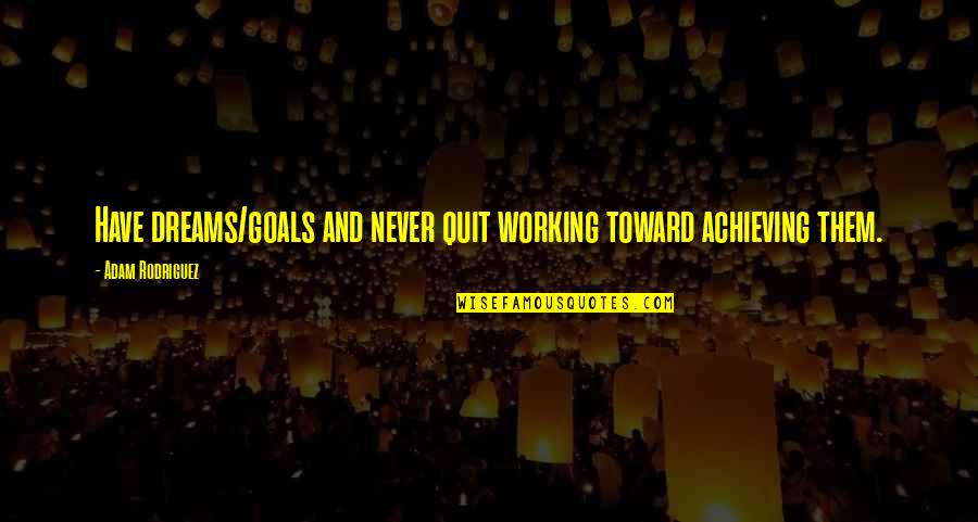 Achieving Goals And Dreams Quotes By Adam Rodriguez: Have dreams/goals and never quit working toward achieving