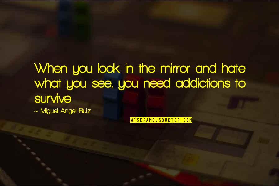 Addiction To Quotes By Miguel Angel Ruiz: When you look in the mirror and hate