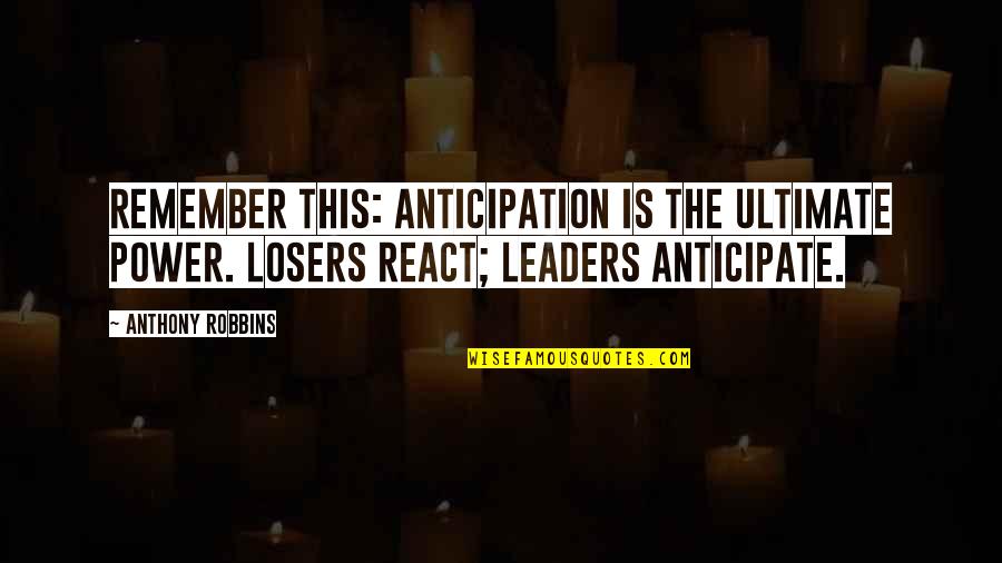 Aeroplaning Quotes By Anthony Robbins: Remember this: anticipation is the ultimate power. Losers