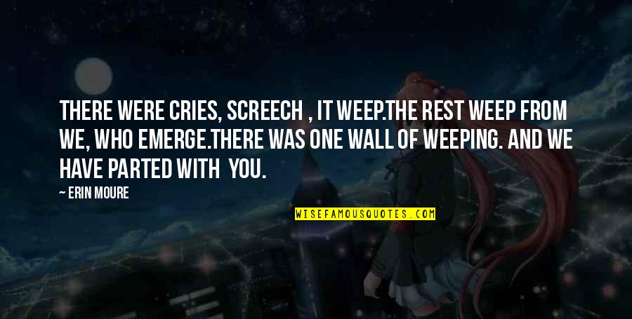 Airplane Ebonics Quotes By Erin Moure: There were cries, screech , it weep.The rest