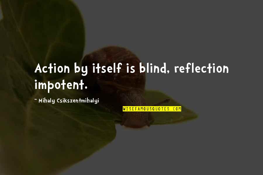 Akaylah Ellison Quotes By Mihaly Csikszentmihalyi: Action by itself is blind, reflection impotent.