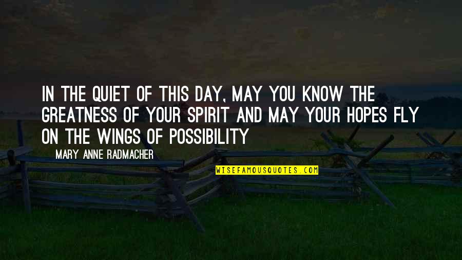 Alafouzos Sport Quotes By Mary Anne Radmacher: In the quiet of this day, may you