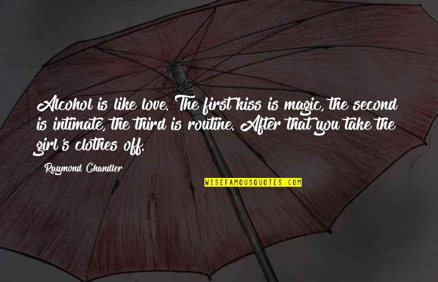 Alcohol And Love Quotes By Raymond Chandler: Alcohol is like love. The first kiss is