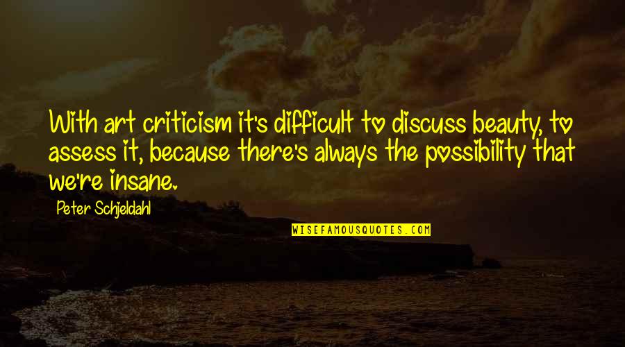 Art Of Possibility Quotes By Peter Schjeldahl: With art criticism it's difficult to discuss beauty,