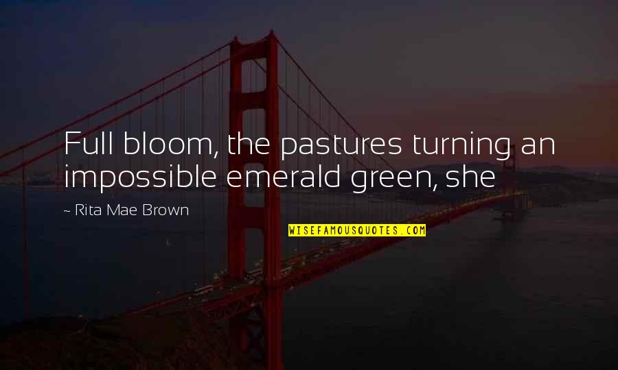 Atraer Dinero Quotes By Rita Mae Brown: Full bloom, the pastures turning an impossible emerald