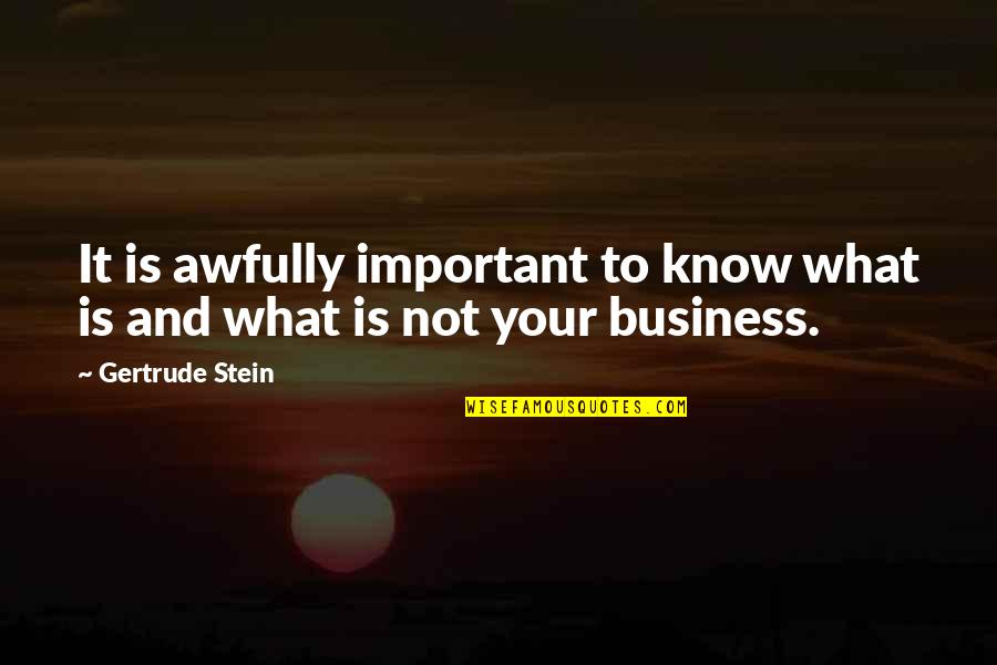 Awfully Quotes By Gertrude Stein: It is awfully important to know what is