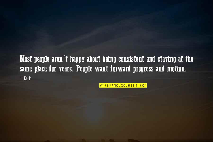 Being Consistent Quotes By El-P: Most people aren't happy about being consistent and