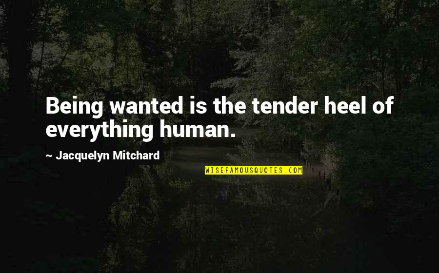 Being Tender Quotes By Jacquelyn Mitchard: Being wanted is the tender heel of everything