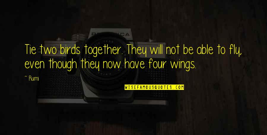 Birds Fly Together Quotes By Rumi: Tie two birds together. They will not be