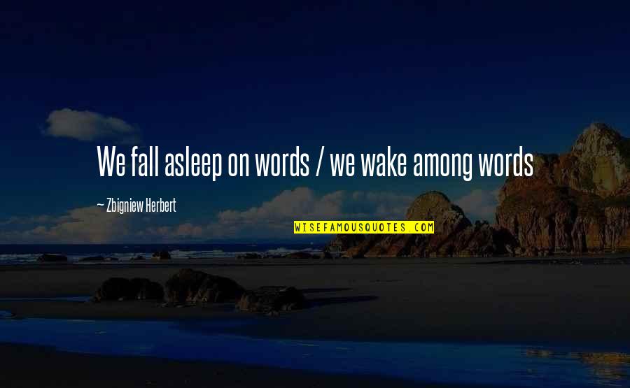 Bleuette Sewing Quotes By Zbigniew Herbert: We fall asleep on words / we wake