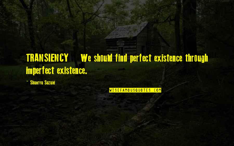 Blowed Dried Quotes By Shunryu Suzuki: TRANSIENCY We should find perfect existence through imperfect