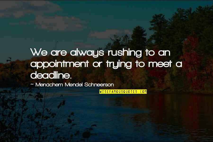 Borgognona Quotes By Menachem Mendel Schneerson: We are always rushing to an appointment or