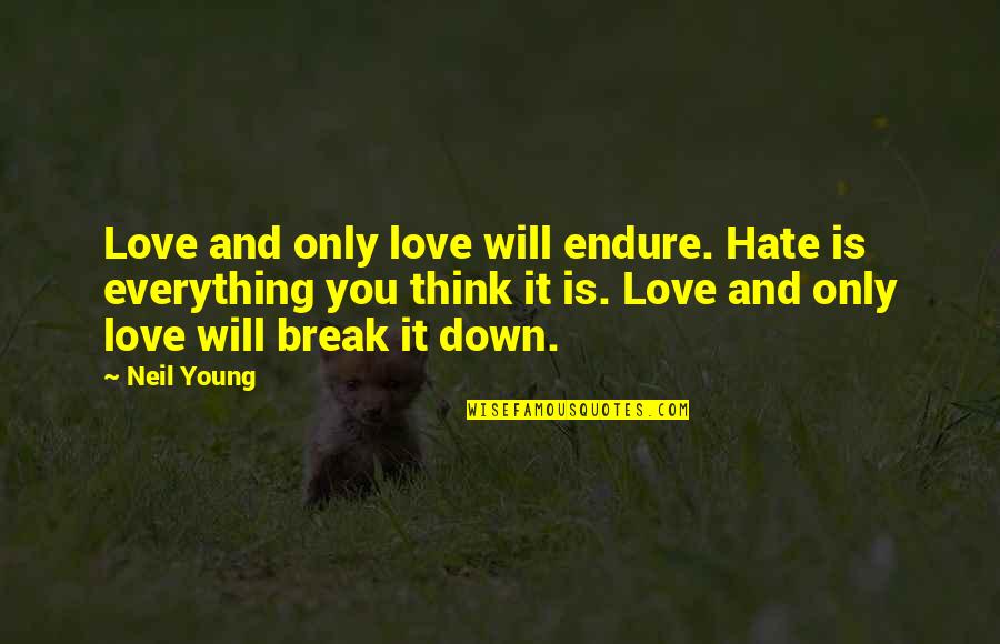 Break Everything Down Quotes By Neil Young: Love and only love will endure. Hate is