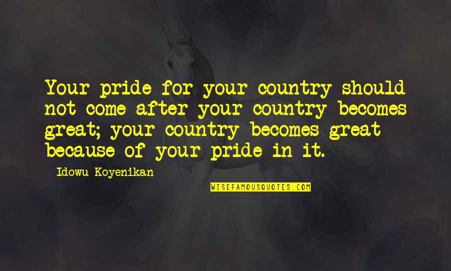 Building Character Quotes By Idowu Koyenikan: Your pride for your country should not come