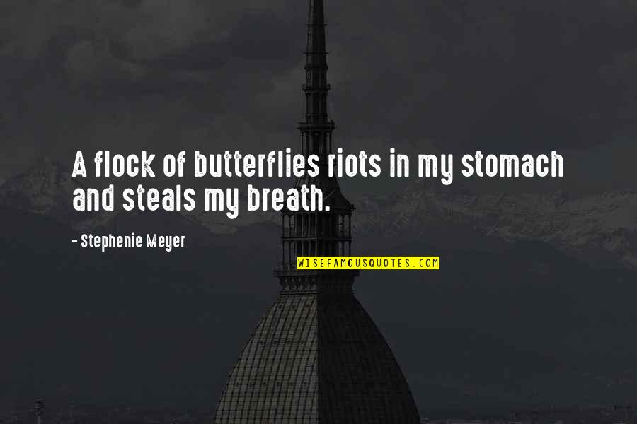 Butterflies In My Stomach Quotes By Stephenie Meyer: A flock of butterflies riots in my stomach