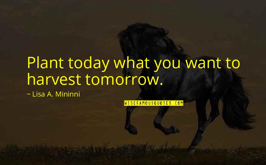 Bwaahhh Quotes By Lisa A. Mininni: Plant today what you want to harvest tomorrow.