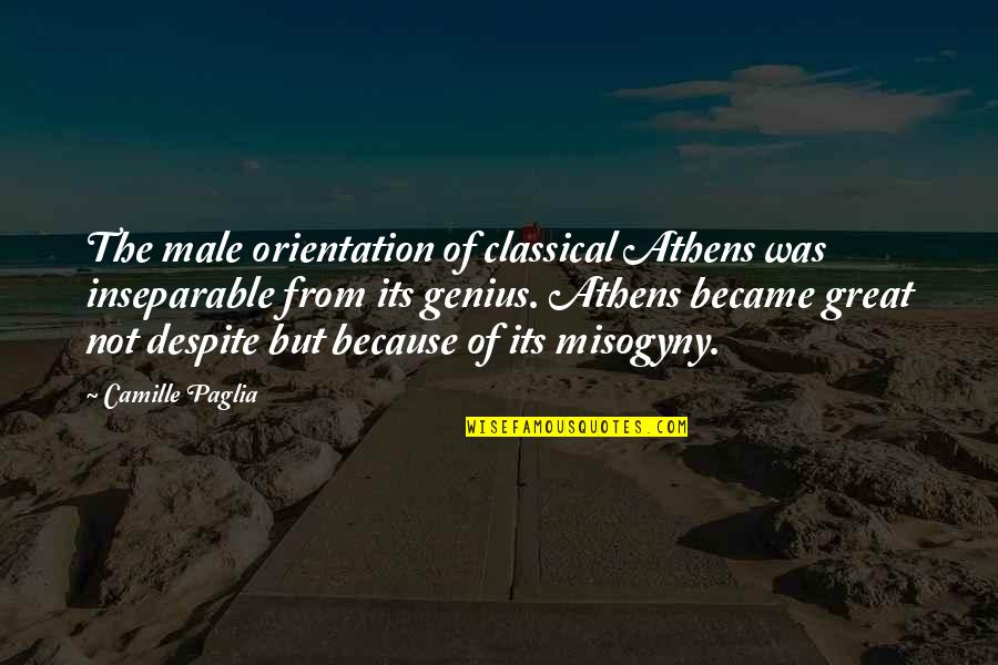 Camille Quotes By Camille Paglia: The male orientation of classical Athens was inseparable