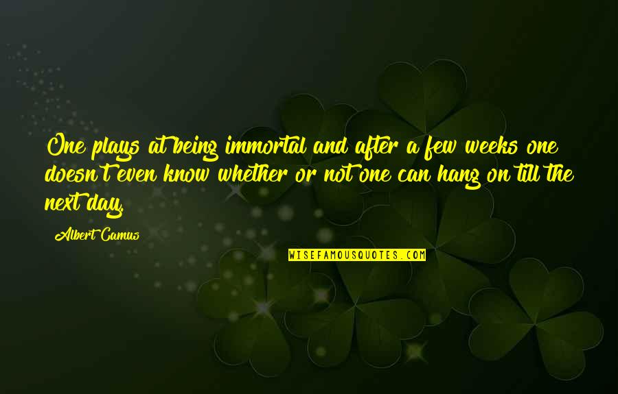 Can't Hang Quotes By Albert Camus: One plays at being immortal and after a