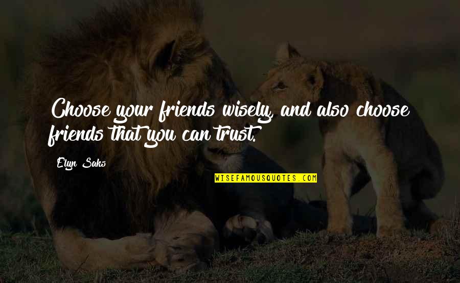 Can't Trust Friends Quotes By Elyn Saks: Choose your friends wisely, and also choose friends