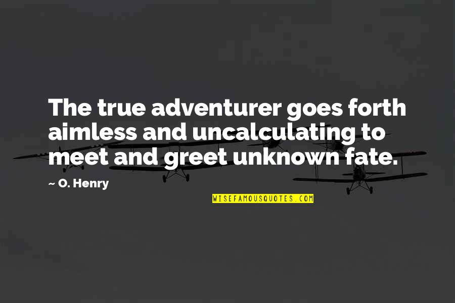 Canuto Berea Quotes By O. Henry: The true adventurer goes forth aimless and uncalculating