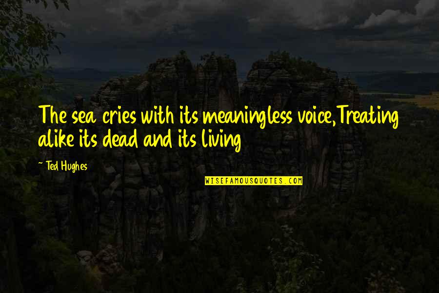 Coems Quotes By Ted Hughes: The sea cries with its meaningless voice,Treating alike