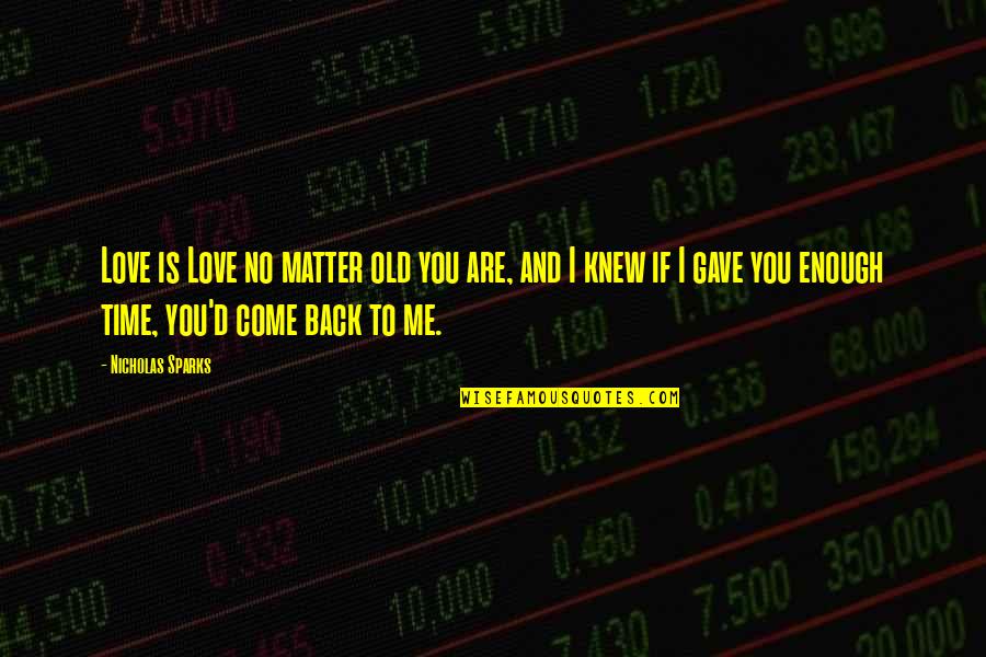 Come Back To Love Quotes By Nicholas Sparks: Love is Love no matter old you are,