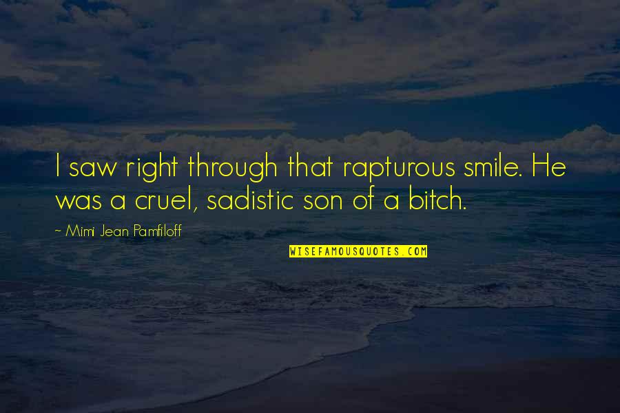 Consistencies Of Liquids Quotes By Mimi Jean Pamfiloff: I saw right through that rapturous smile. He