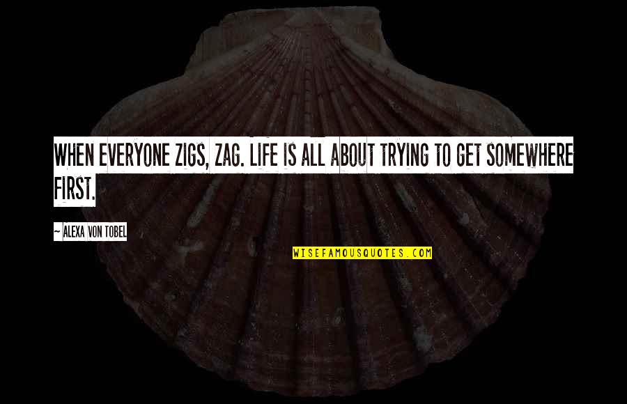 Cool Grad Quotes By Alexa Von Tobel: When everyone zigs, zag. Life is all about