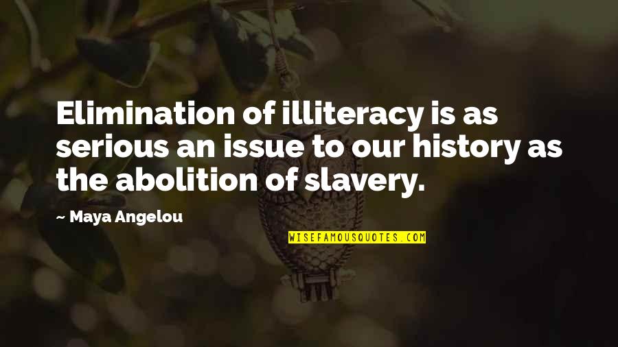 Coronaries Distribution Quotes By Maya Angelou: Elimination of illiteracy is as serious an issue