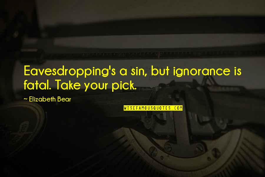 Data Modelling Quotes By Elizabeth Bear: Eavesdropping's a sin, but ignorance is fatal. Take