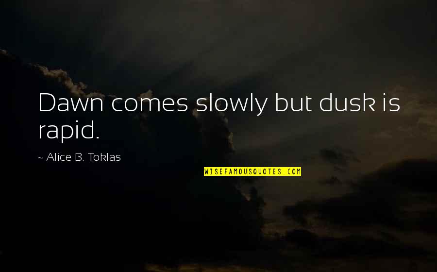 Designates Quotes By Alice B. Toklas: Dawn comes slowly but dusk is rapid.