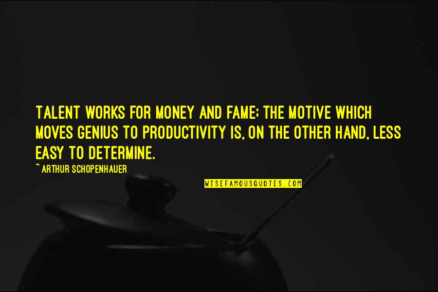 Determine Quotes By Arthur Schopenhauer: Talent works for money and fame; the motive