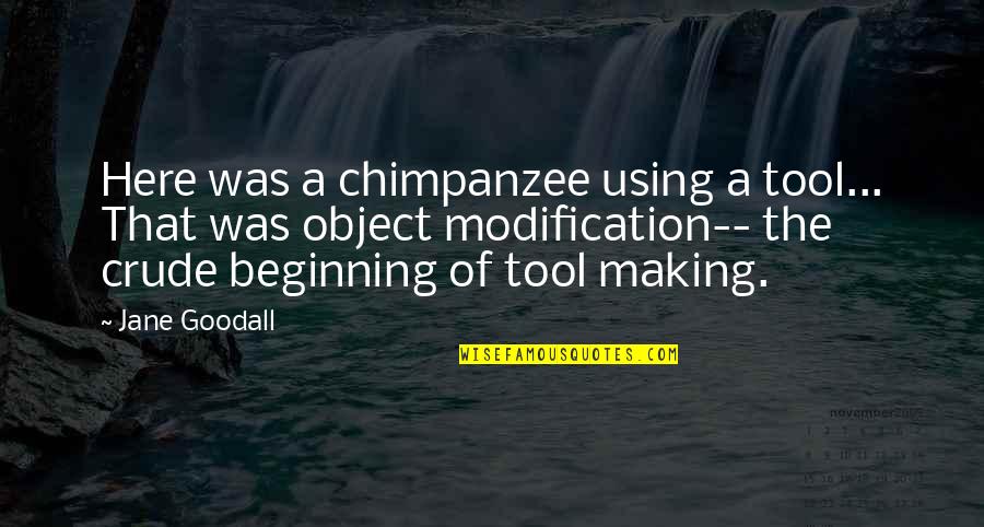 Dichromate Coating Quotes By Jane Goodall: Here was a chimpanzee using a tool... That