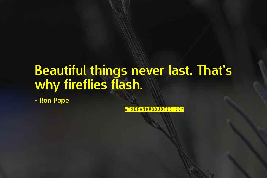 Digeronimo Thomas Quotes By Ron Pope: Beautiful things never last. That's why fireflies flash.