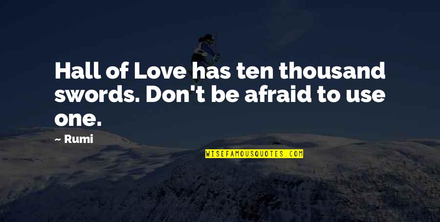 Don't Afraid Love Quotes By Rumi: Hall of Love has ten thousand swords. Don't