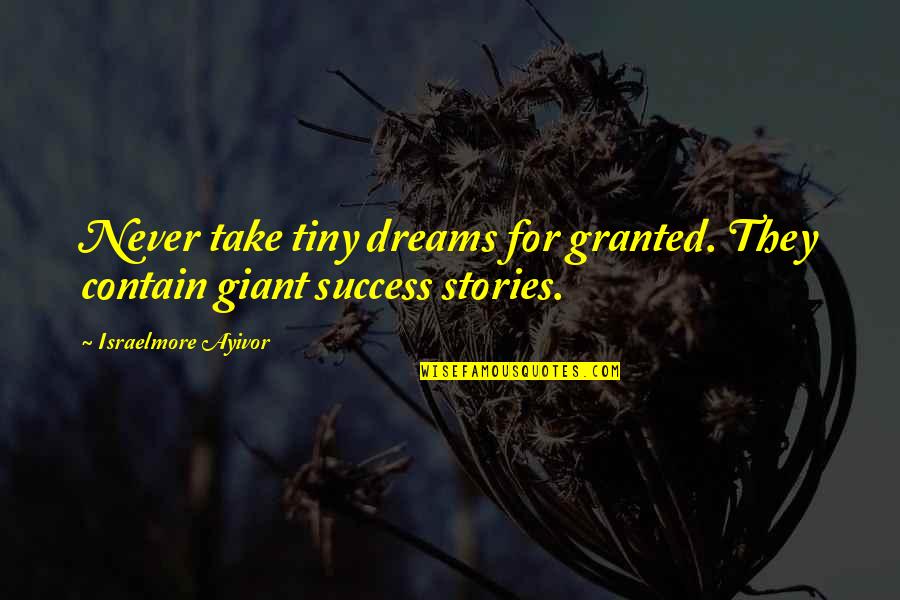 Dream Big Success Quotes By Israelmore Ayivor: Never take tiny dreams for granted. They contain