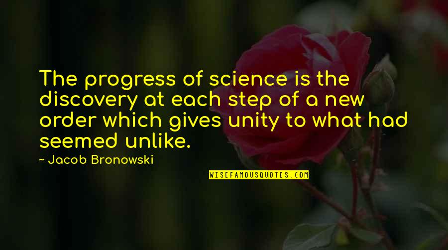 Each Step Quotes By Jacob Bronowski: The progress of science is the discovery at