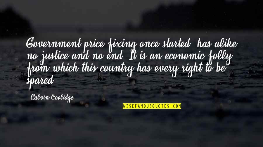 Economic Justice For All Quotes By Calvin Coolidge: Government price-fixing once started, has alike no justice