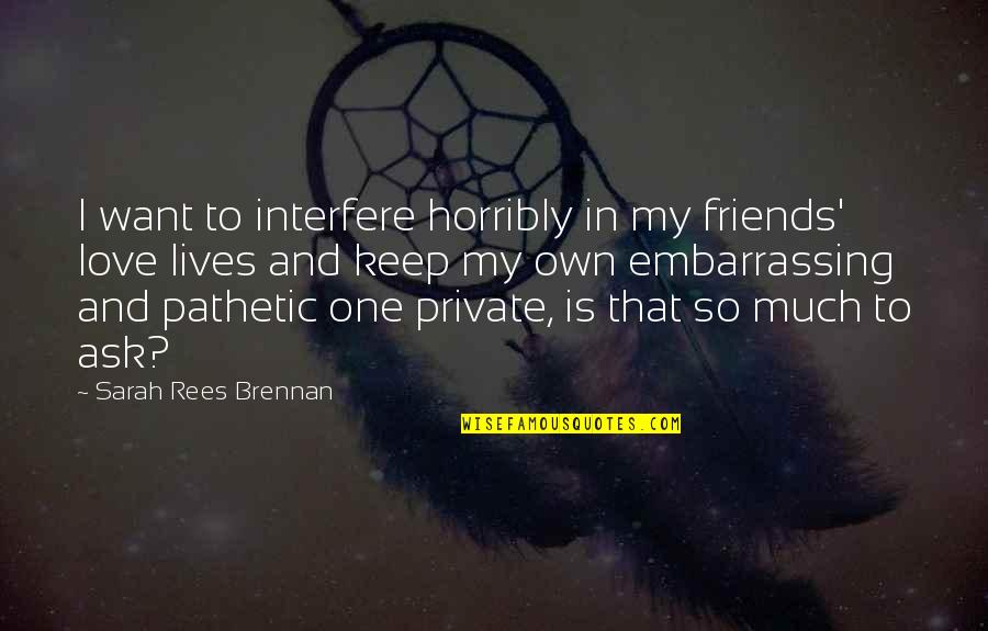 Embarrassing Quotes By Sarah Rees Brennan: I want to interfere horribly in my friends'