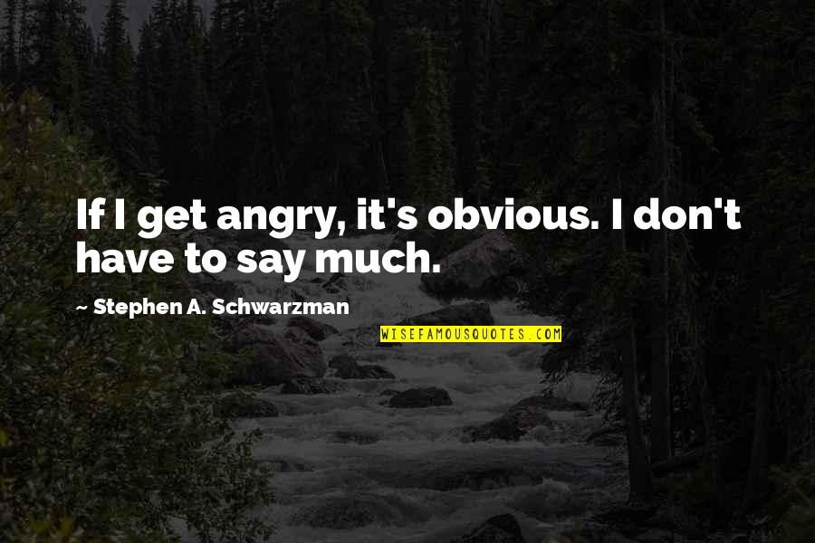 Empapadores Quotes By Stephen A. Schwarzman: If I get angry, it's obvious. I don't
